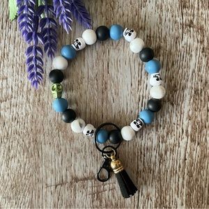 Wristlet Keychain Silicone Beaded Faux Leather Bracelet Skull Women Gift Custom